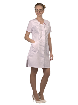 Халат медицинский МИЛАНА короткий рукав с красной вышивкой