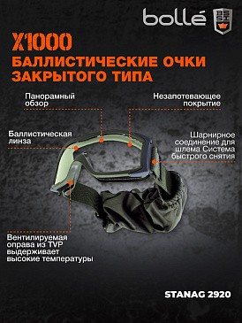 Очки тактические закрытые BOLLE X1000