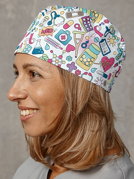 Колпак медицинский с принтом  Принт-стрейч А929