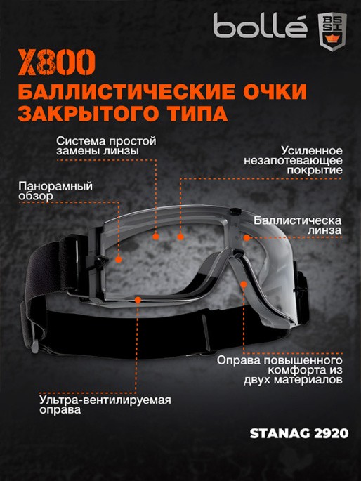 Очки тактические закрытые BOLLE X800